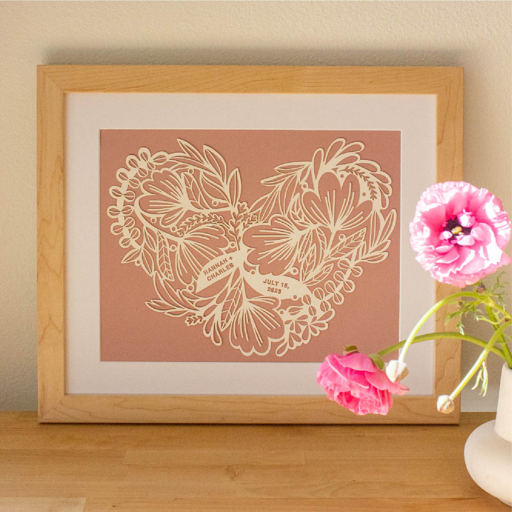 Woodblock Heart Personalized Paper Cut Art Print