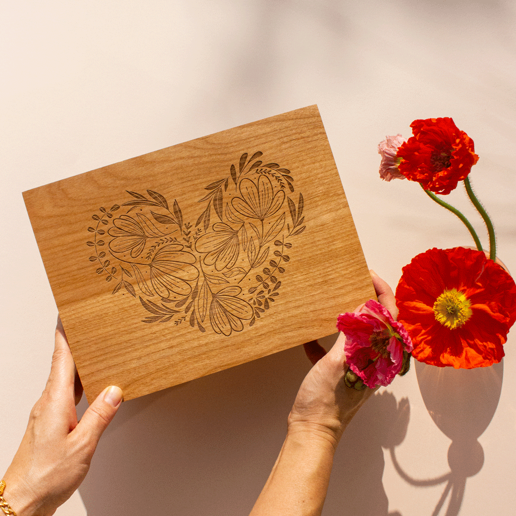 Woodblock Heart Wood Keepsake Box