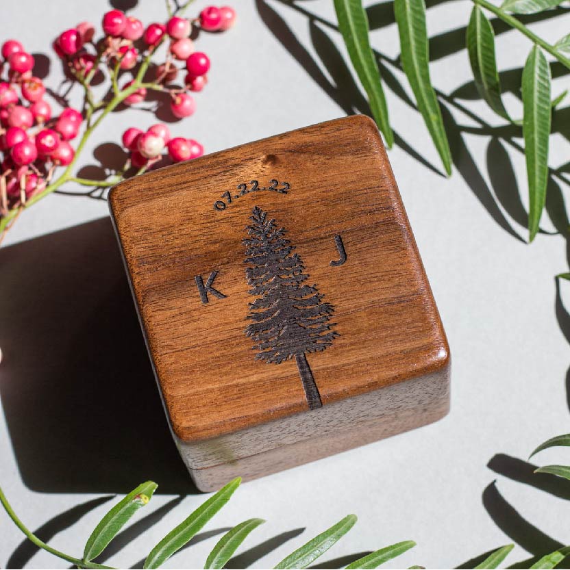 Evergreen Tree Personalized Ring Box