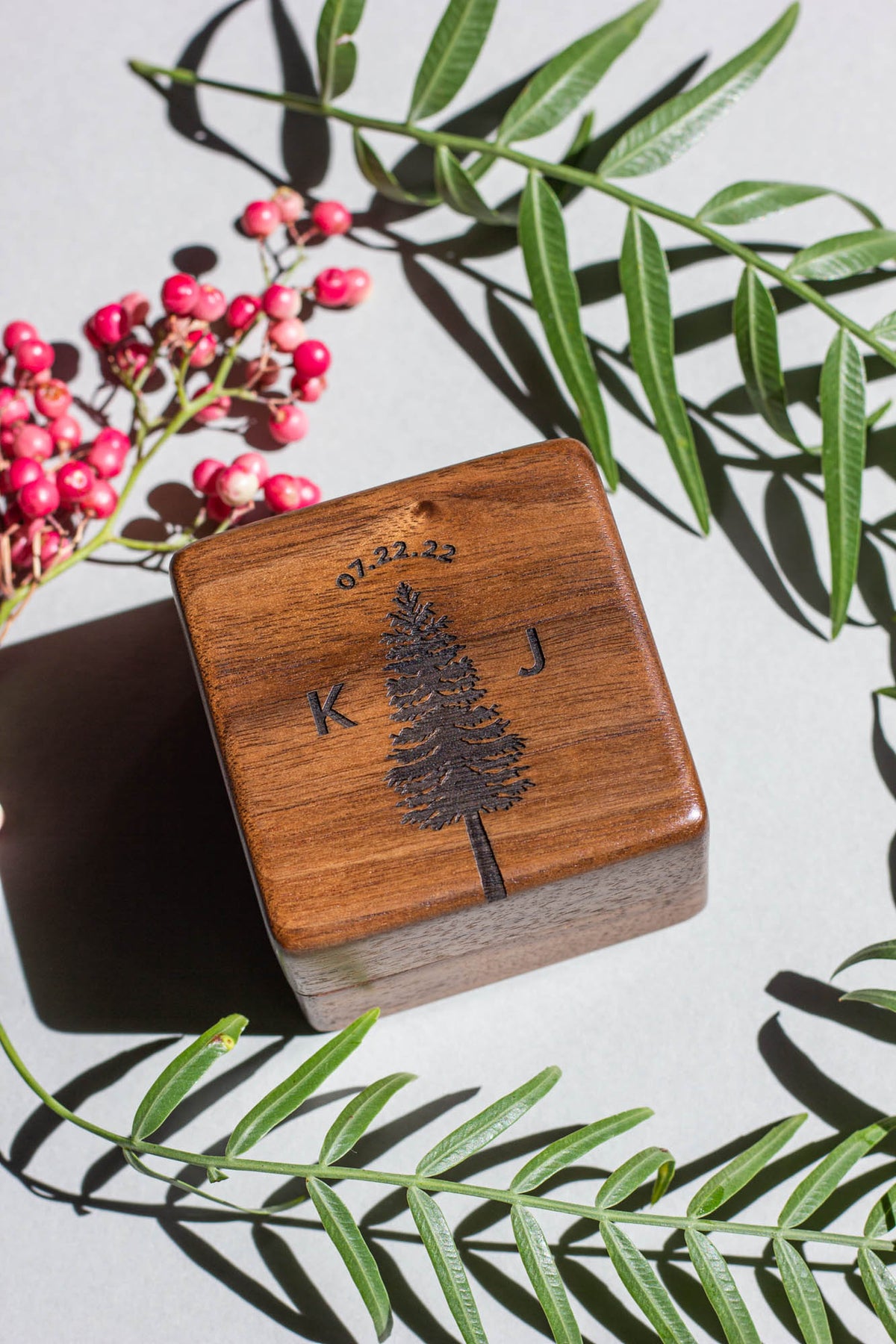 Evergreen Tree Personalized Ring Box