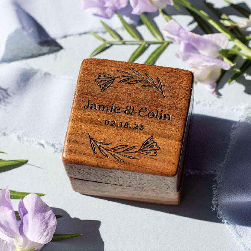 Wooden Flower Ring Case Floral Personalized Ring Box Hereafter