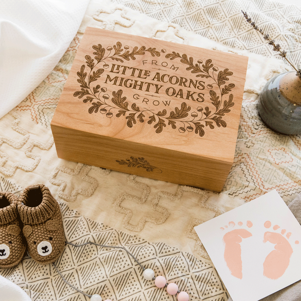 Acorns Baby Keepsake Box Wood Memory Box for Newborn Hereafter