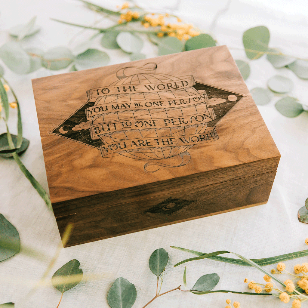 You Are the World Wood Keepsake Box Wedding Memory Box Hereafter