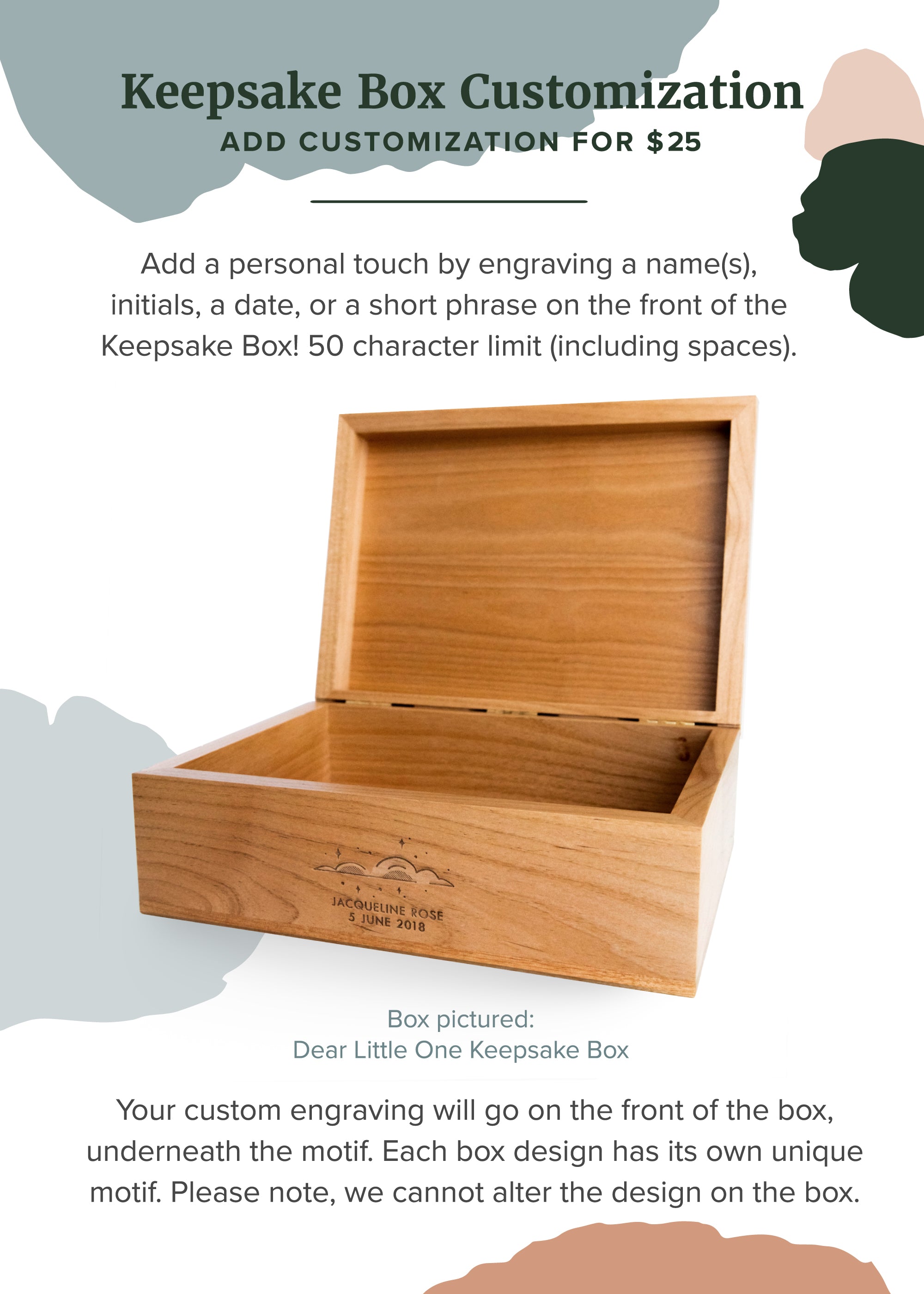 Large Engraved Wooden Memory Box - "Memories" Keepsake Storage Box (11.8"x8.7"x5")