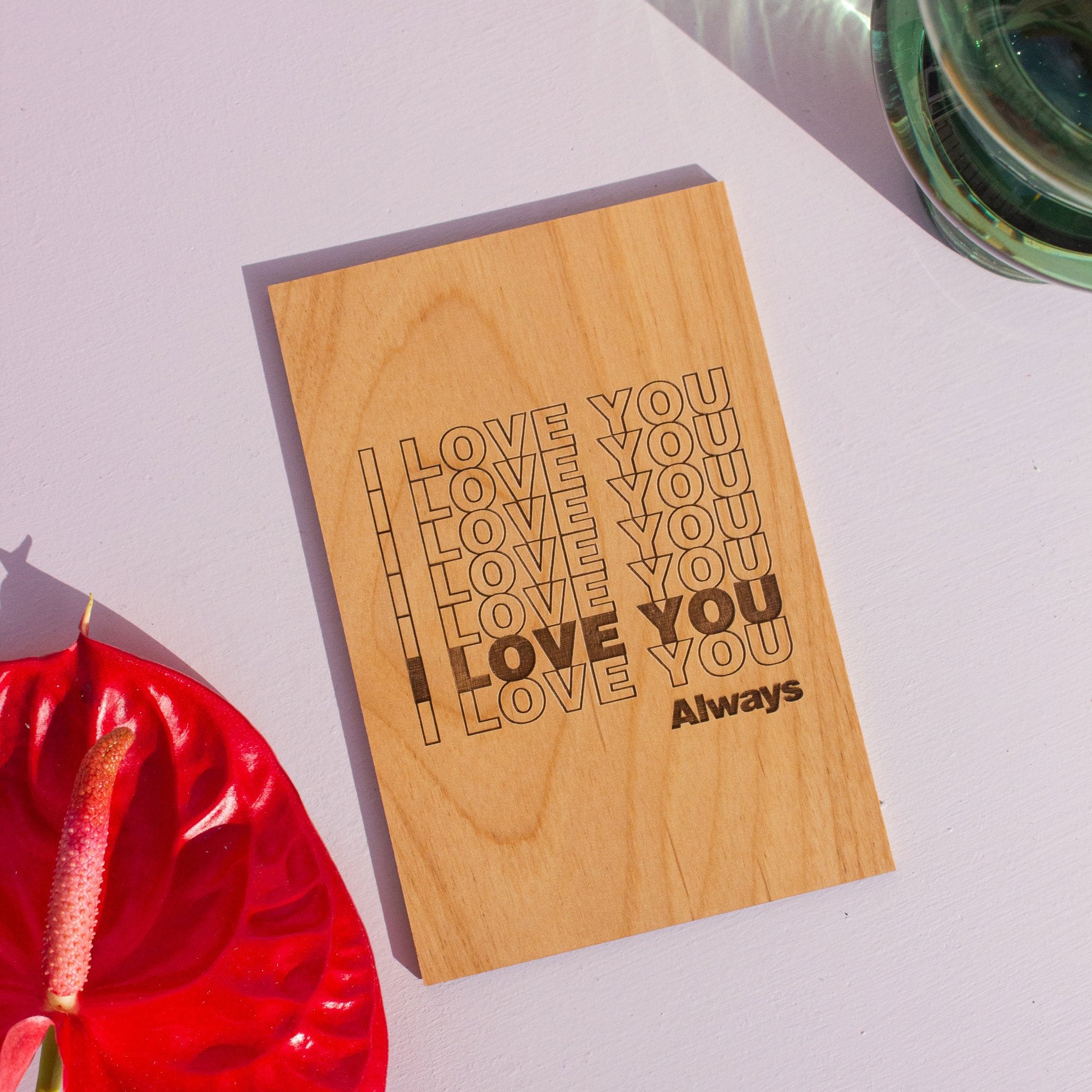 Moon & Back Wood Card, Personalized Love Cards