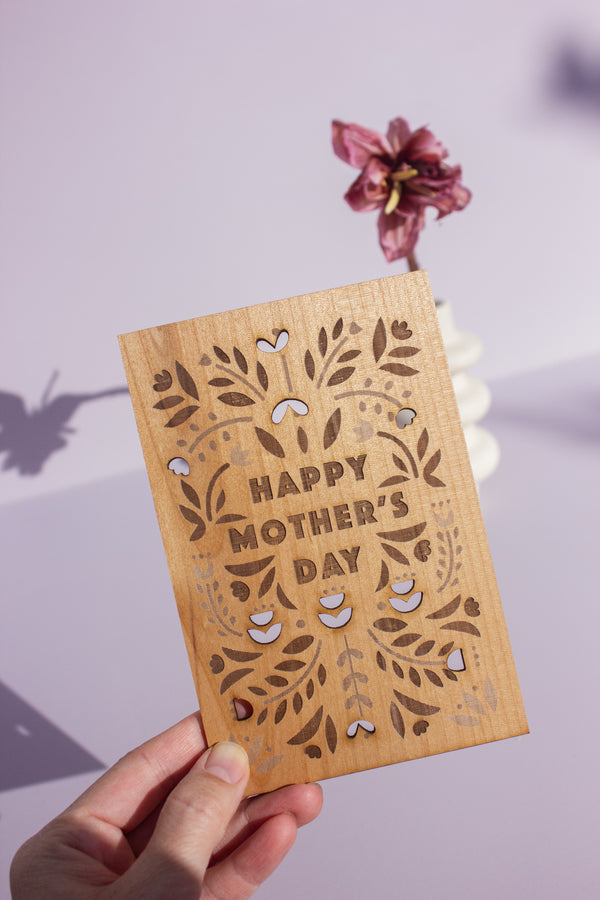 Happy Mother's Day Block Print Wood Card | Gifts for Mom | Hereafter
