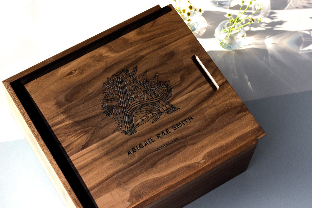 Floral Monogram Custom Wood Memory Box | Hereafter