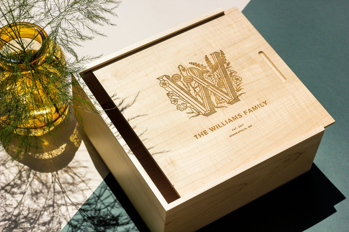 Floral Monogram Custom Wood Memory Box | Hereafter
