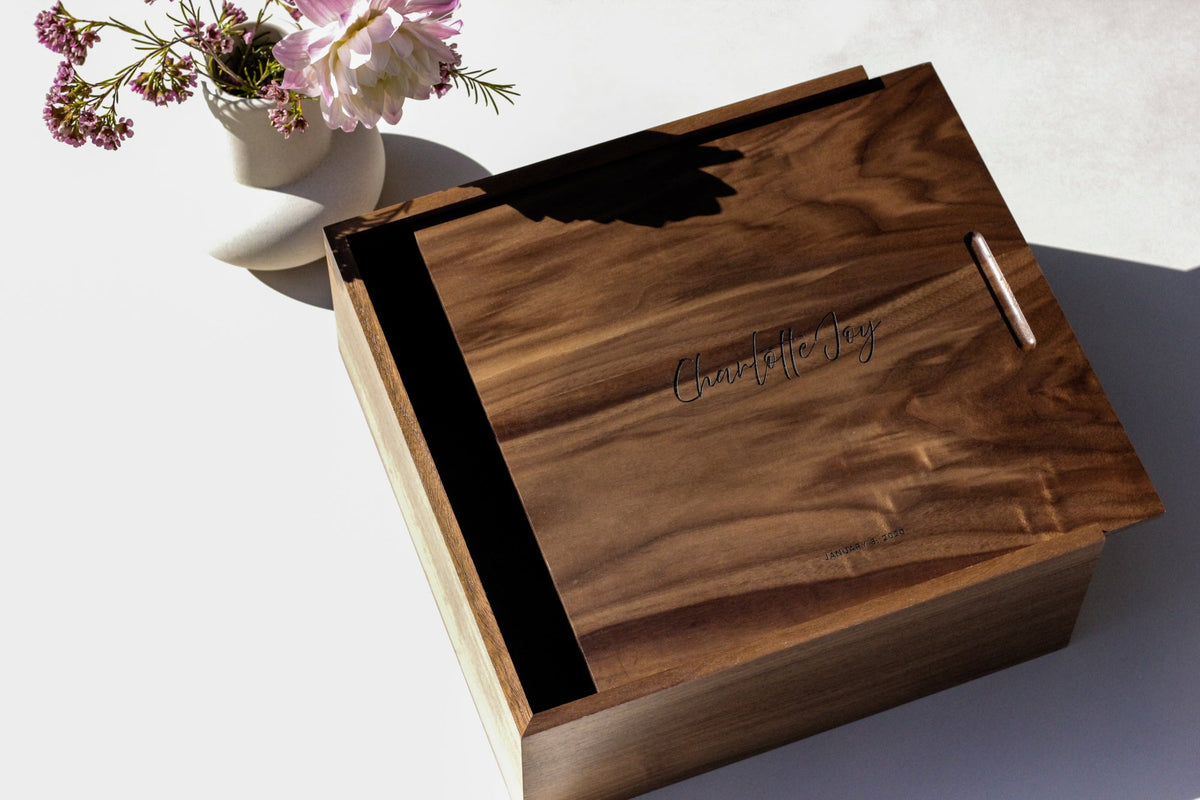 Modern Hand Lettering Custom Wood Memory Box | Hereafter