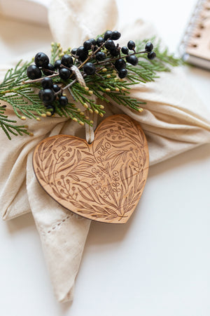 Heart Within a Heart Wood Ornament - Cherry Wood Custom Ornament for Couple  - Love Heart Ornament With Initials and Year