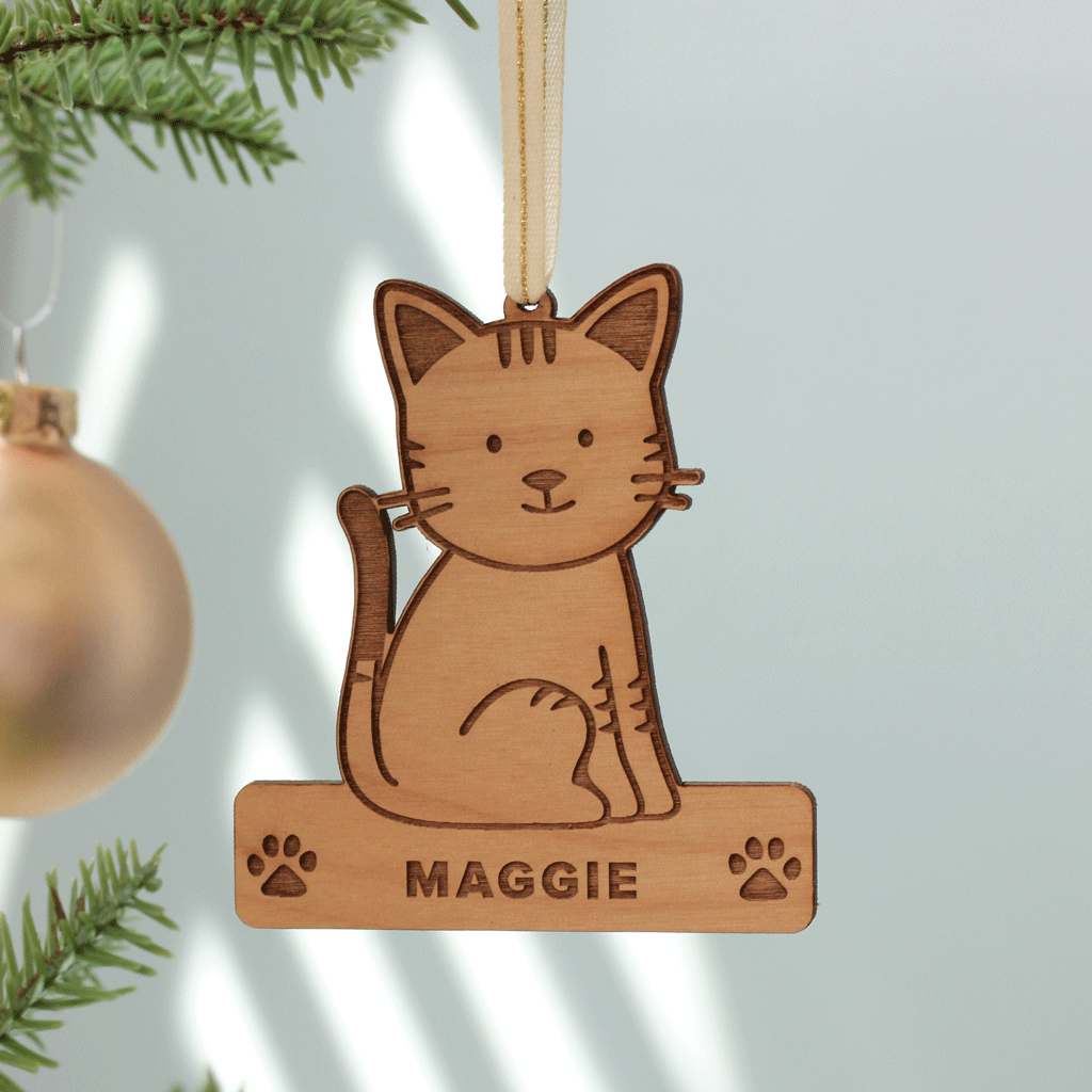 Personalized Name Cat Wood Ornament Stocking Stuffers Hereafter