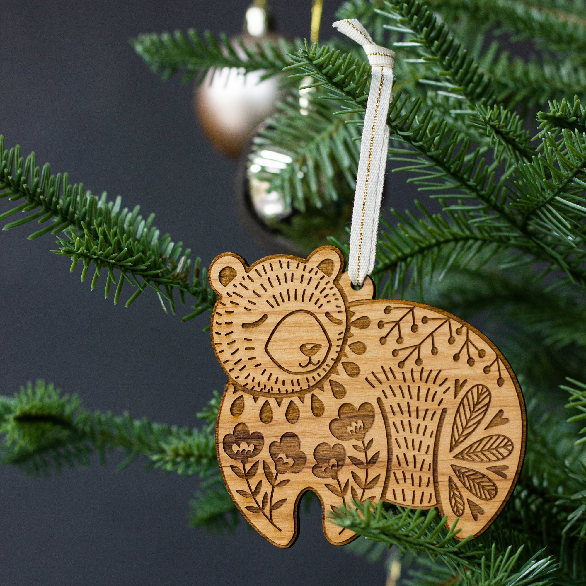 Bear Folk Art Wood Ornament | Holiday Stocking Stuffers | Hereafter