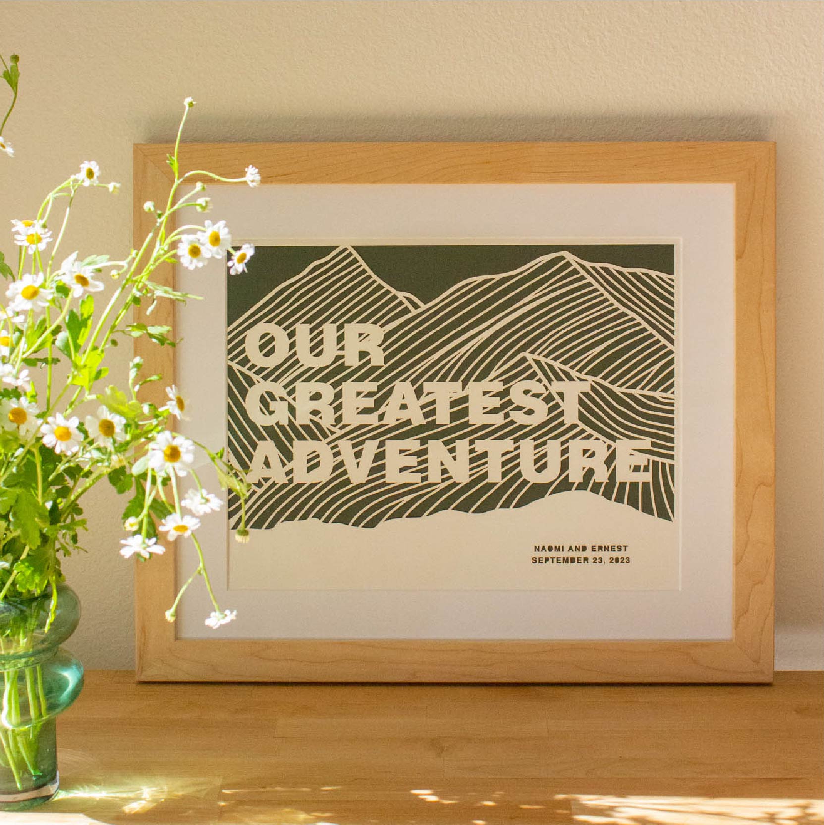 Our Greatest Adventure Mountains Personalized Paper Cut Art Print