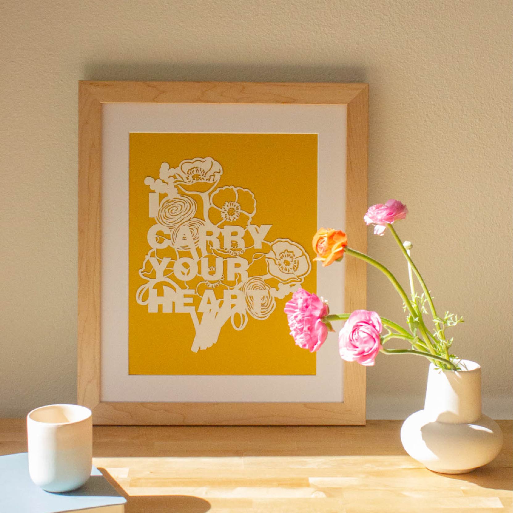 I Carry Your Heart Flowers Paper Cut Art Print