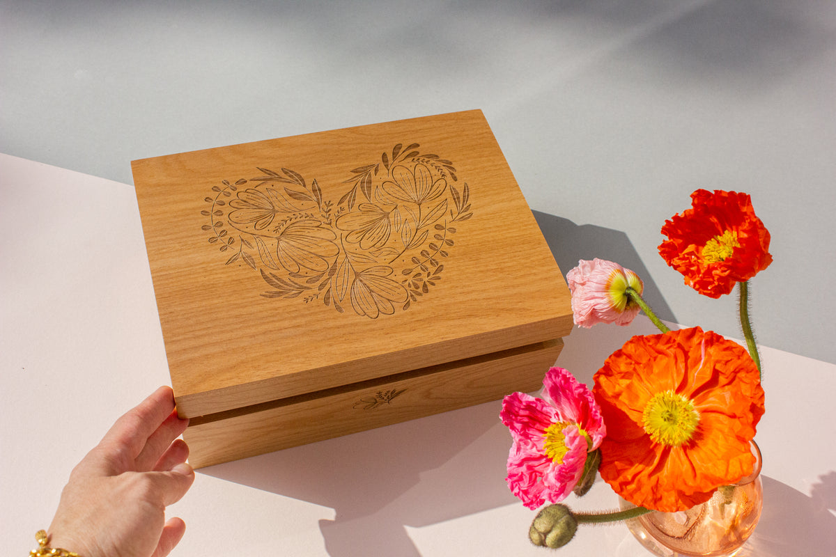 Woodblock Heart Wood Keepsake Box