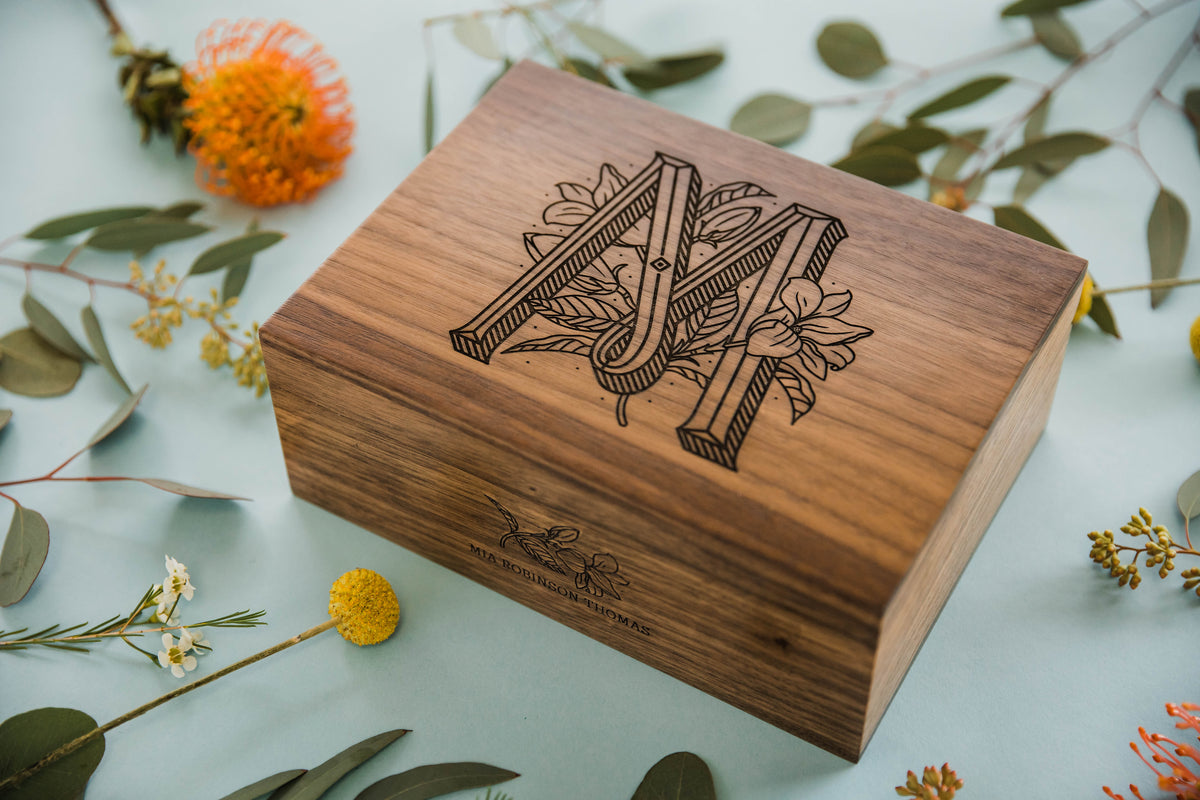 Floral Monogram Wood Keepsake Box | Hereafter