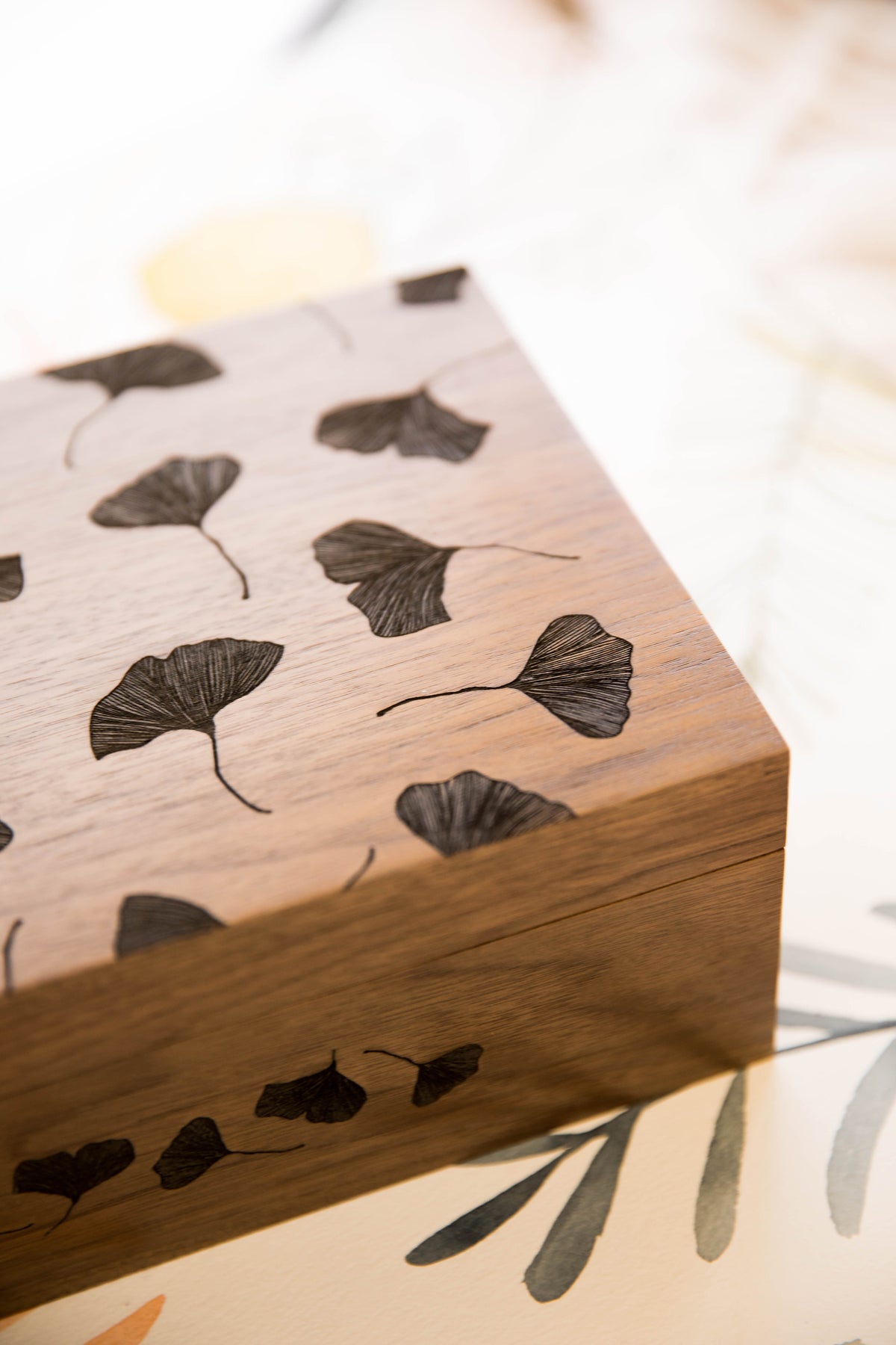 Ginkgo Leaves Wood Keepsake Box | Hereafter