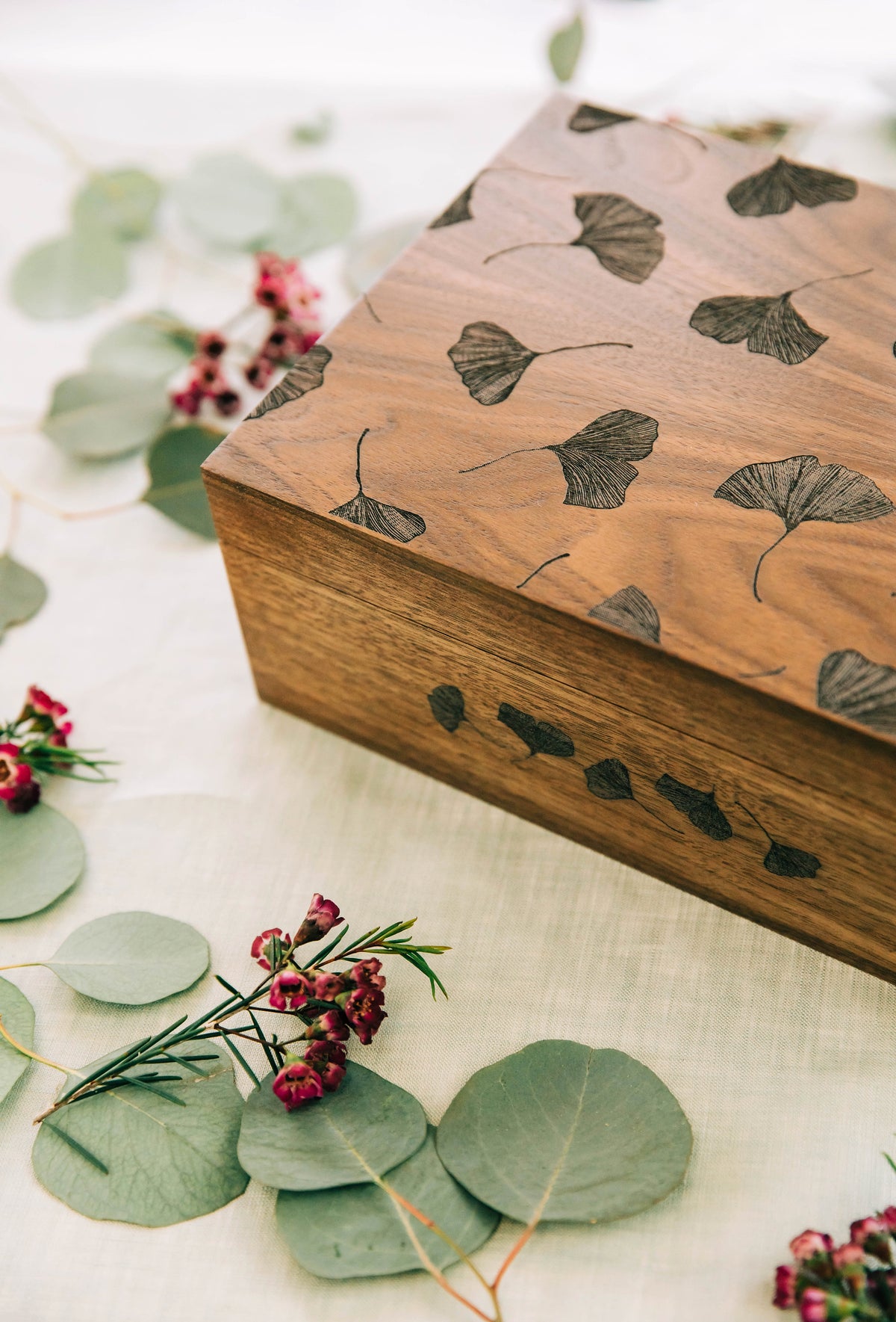 Ginkgo Leaves Wood Keepsake Box | Hereafter